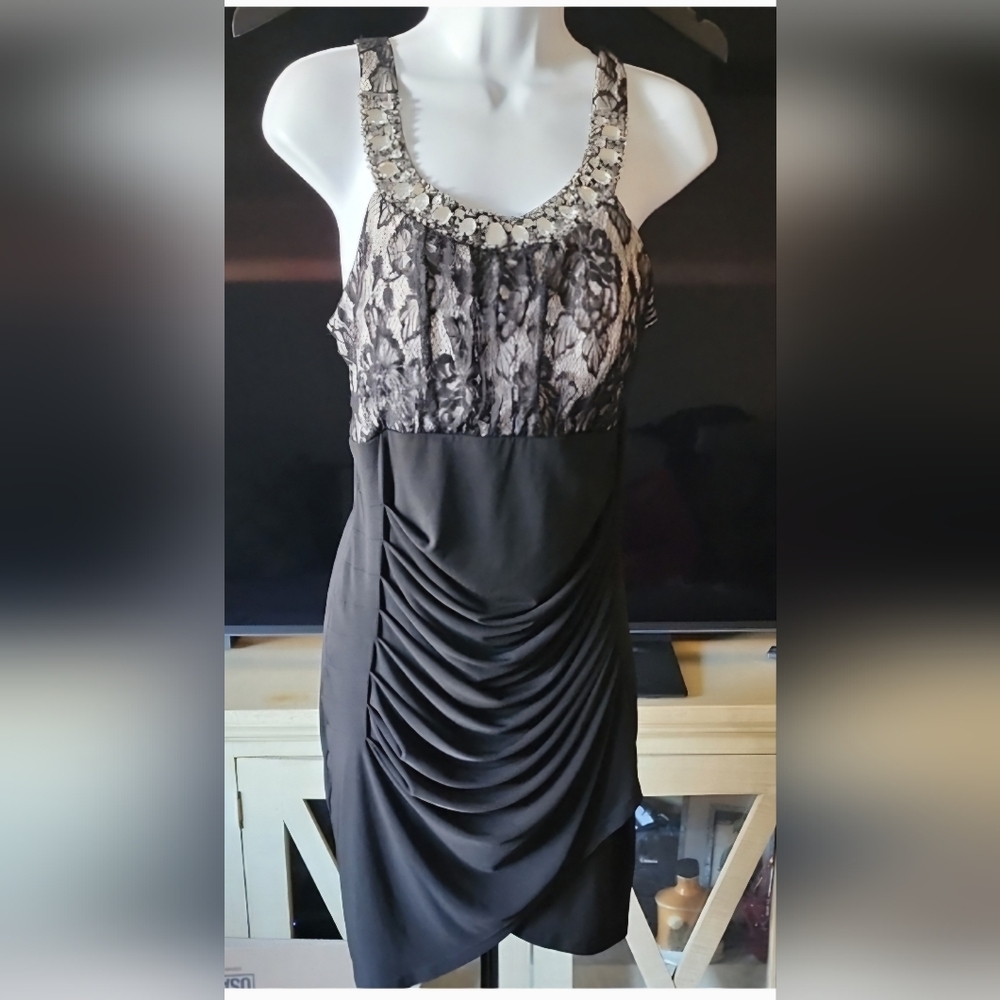 Vintage Bongo Black Sheer Lace Ruched Mini Dress Y2K Indie Sleaze Party